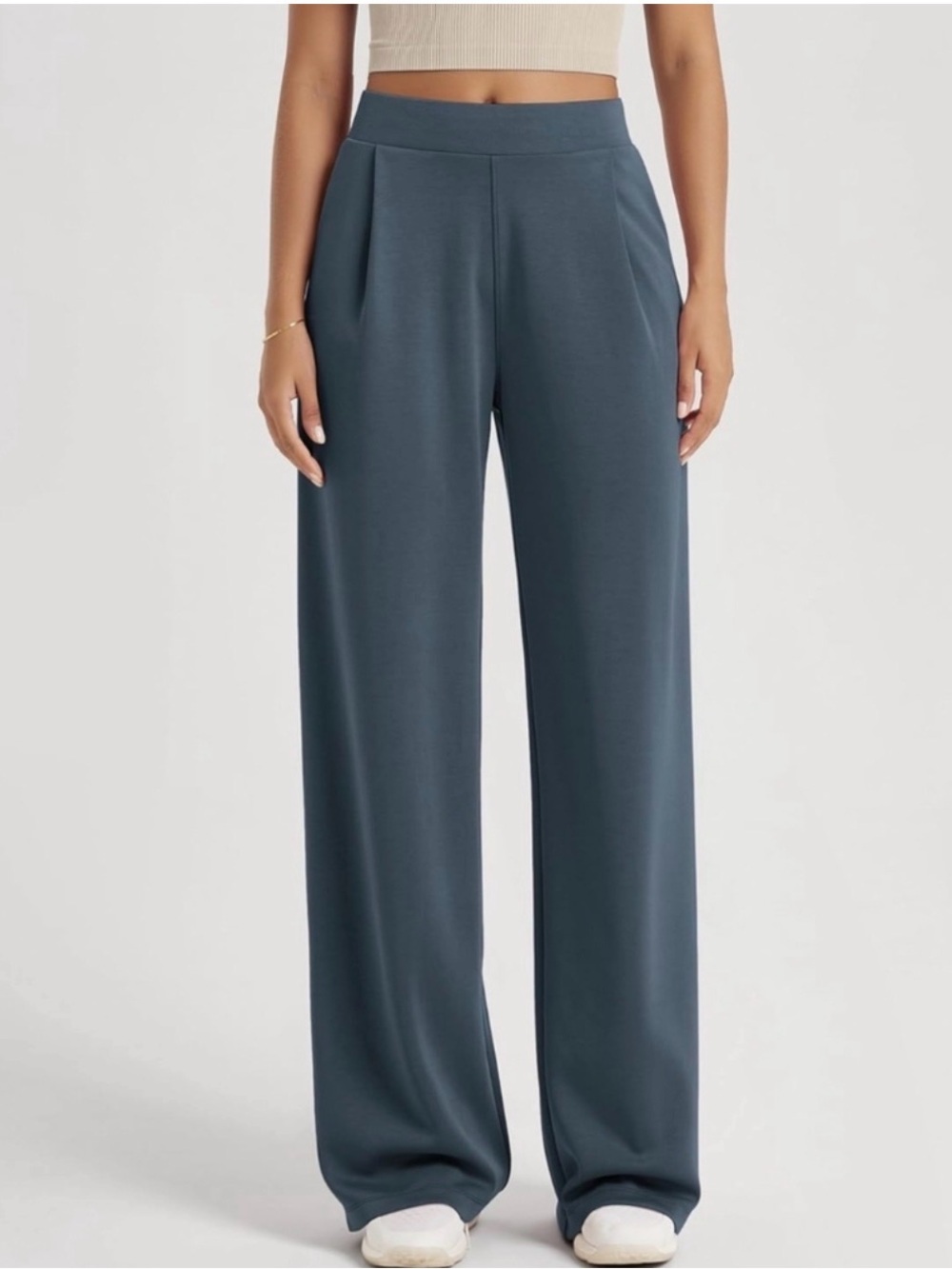 Wide-Leg High-Waist Pants in Slate Teal